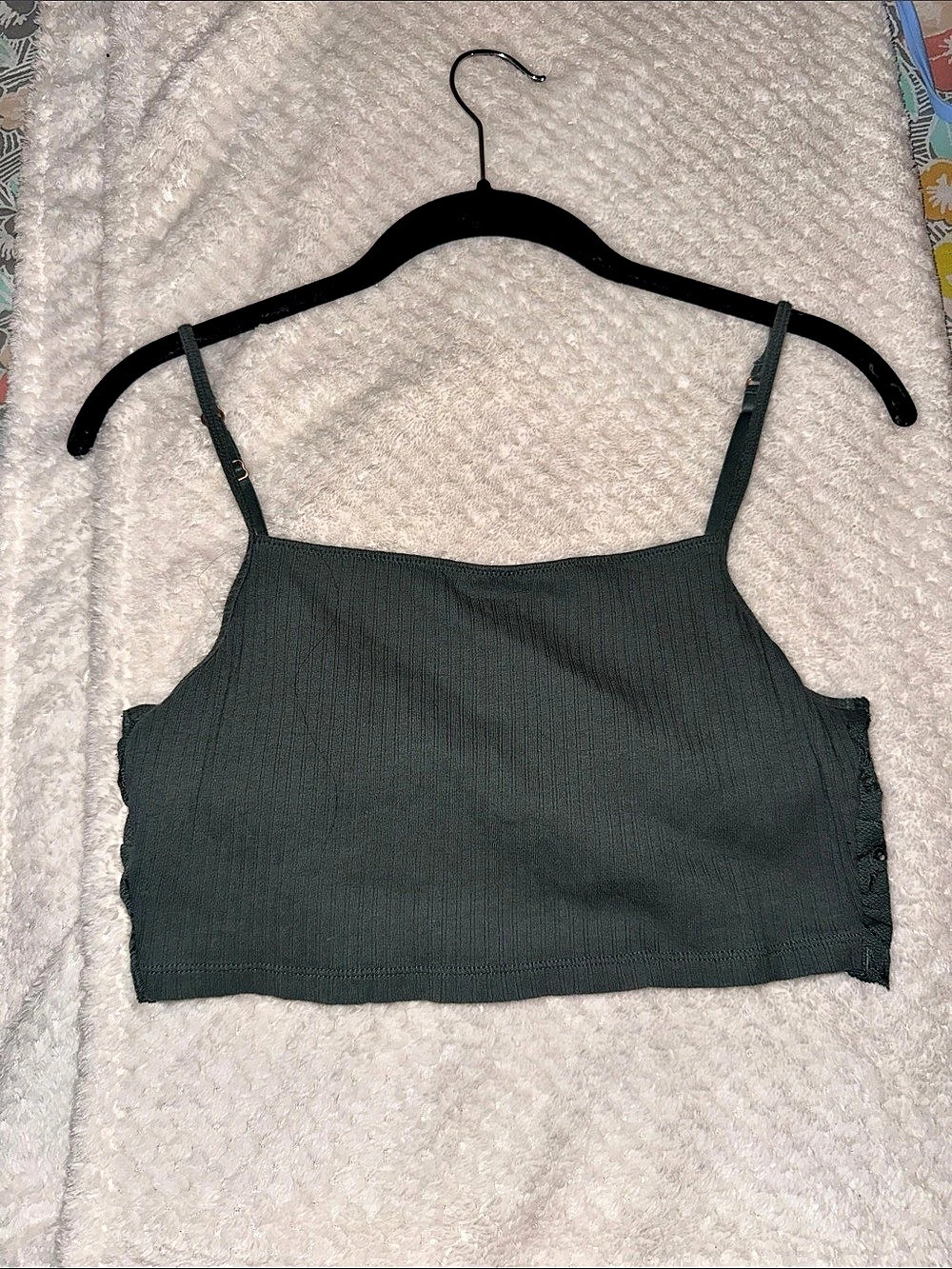Aerie Green Lace Trim Crop Top